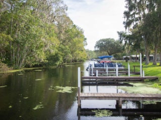 Side view of Holiday RV Docks in the canal- lakefront