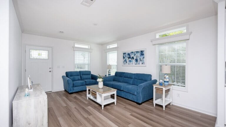 A staged living room in a Fort Myers home for sale at Jamaica Bay Village.