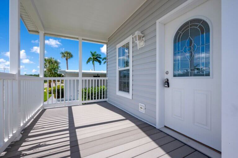 Front porch of a Fort Myers home for sale in Jamaica Bay Village in Florida.