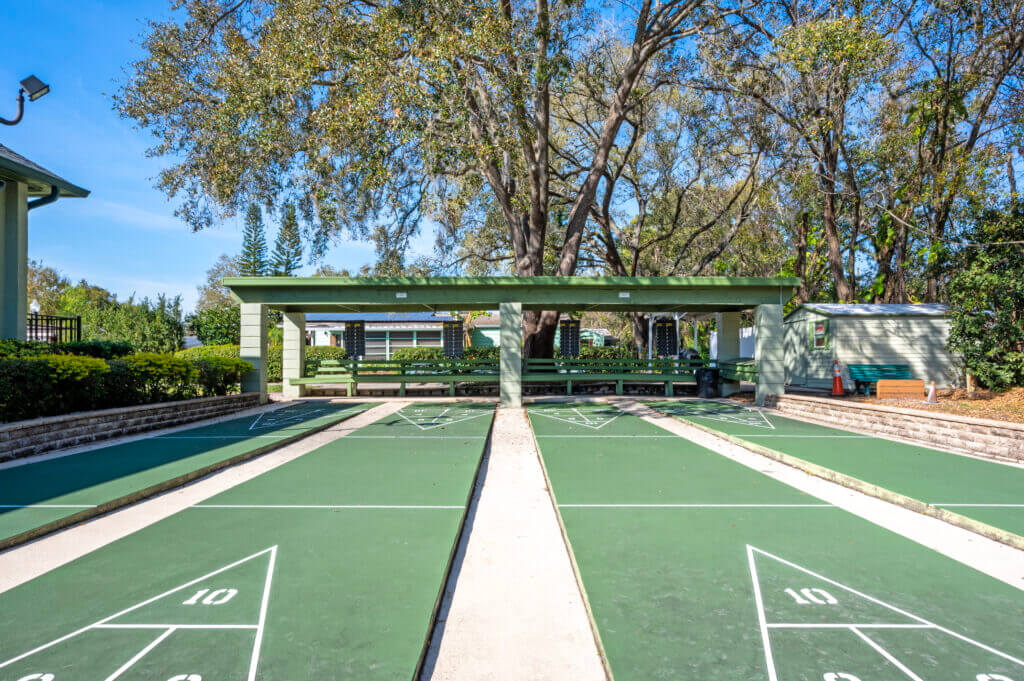 View of the shuffleboard courts at Hyde Park Village.
