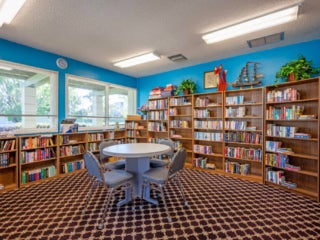 An inside view of the library at Hyde Park Village in Florida.