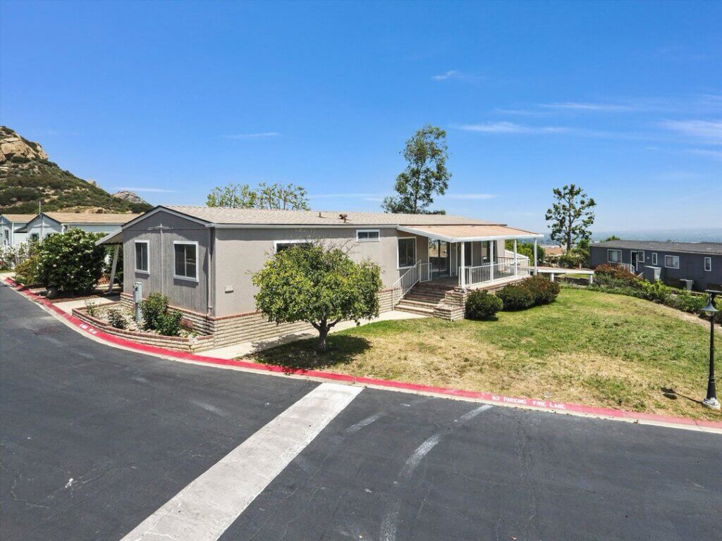 Manufactured_Home_West_Hills_LA_1 Exterior of a manufactured home at Mountain View Villages in Los Angeles, California.