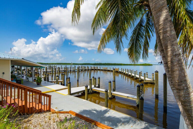 View of the docks at Chokoloskee RV Park in Florida