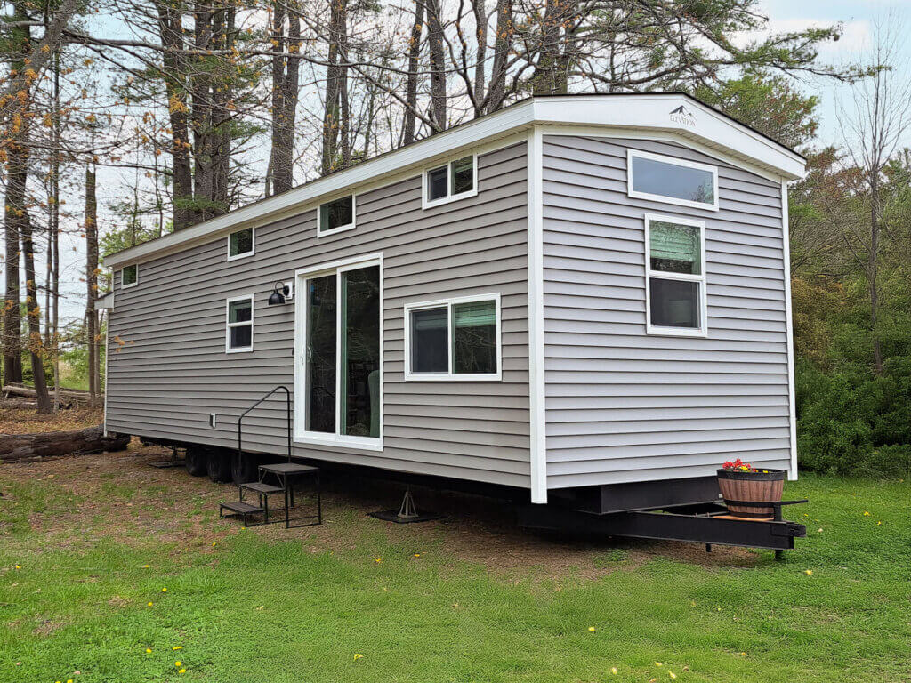 Elevation park model cabin at Sebago Lake at Point Sebago Resort.