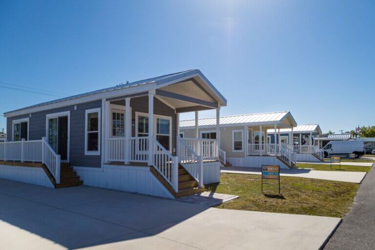 Elevation park model homes at River Vista RV Park in Ruskin, Florida.