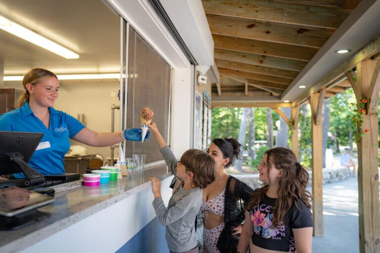 Kids getting ice cream at Point Sebago in Casco, Maine.