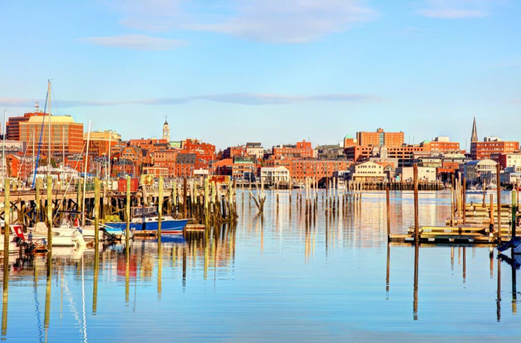 Portland Harbor and skyline at the western end of Casco Bay.