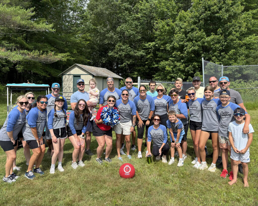 Point Sebago Resort residents playing kickball in Maine.