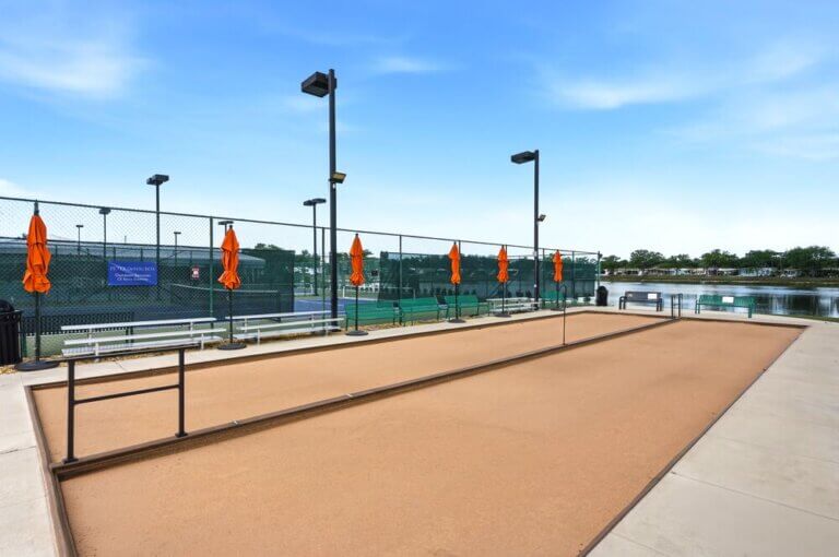Bocce ball court at Camelot East Village in Sarasota, Florida.