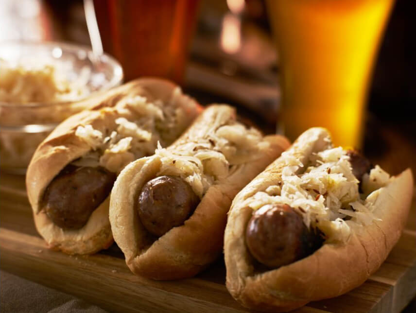 Sausages with sauerkraut stock image