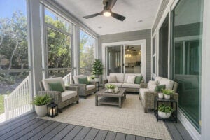 Screened in back porch at a Camelot Lakes