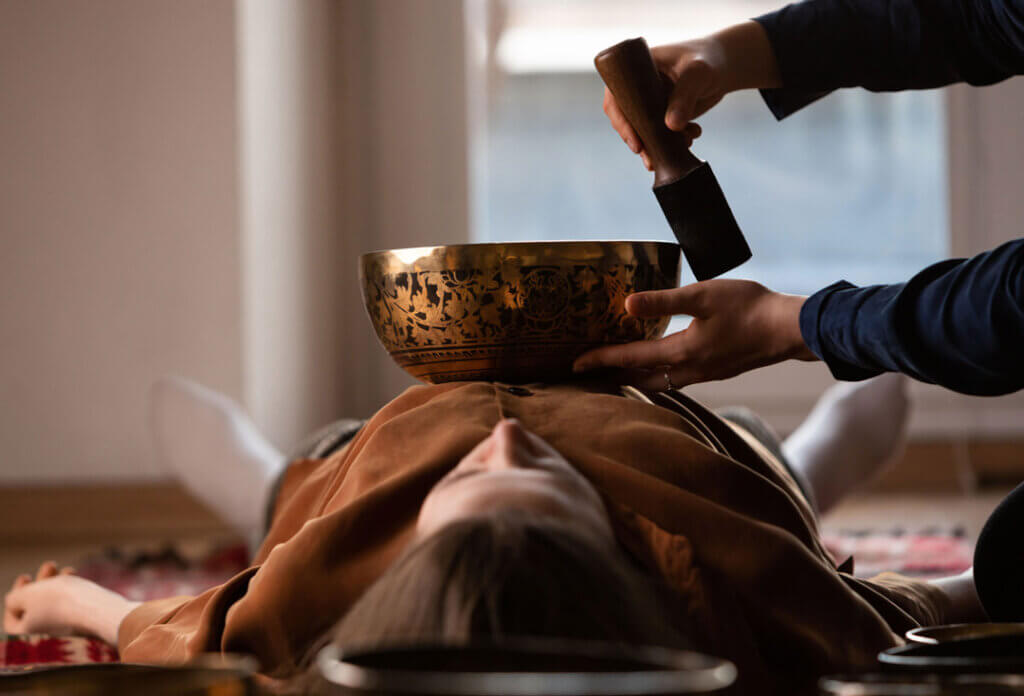 Sound bath stock image