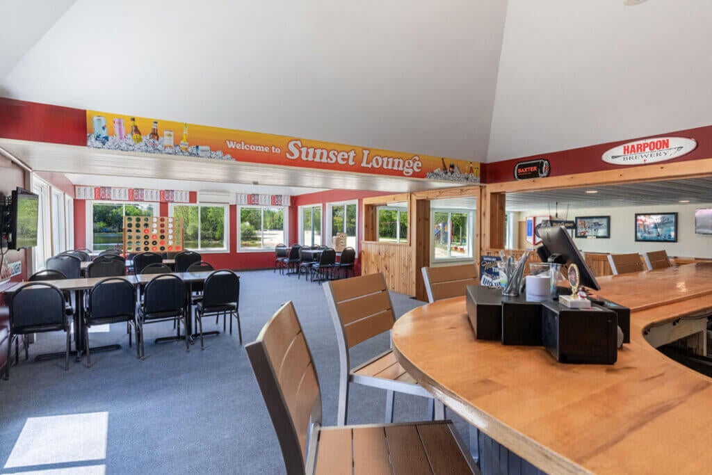 Interior of the Sunset Lounge rental space at Point Sebago Resort.
