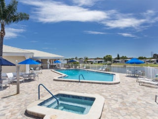 Bird eye view of The Meadows pool and spa.