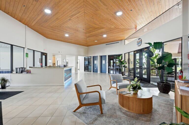 Interior of the clubhouse at Camelot East Village in Sarasota, Florida.
