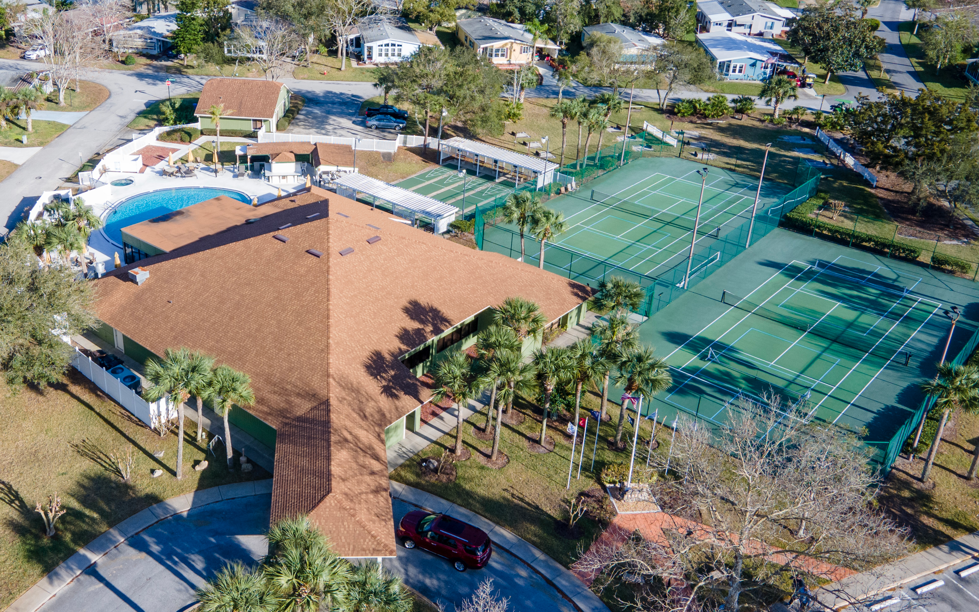 Bear Creek Village aerial view of homes and amenities