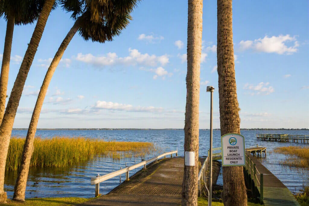 The private boat launch on Lake Griffin Harbor at Lake Griffin Harbor Village in Leesburg, Florida.