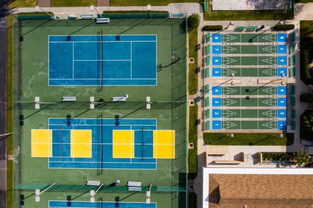 Camelot Lakes Village - sport courts drone shot