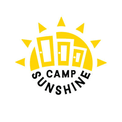 Camp Sunshine logo featuring a yellow sun with doors in the middle of it.