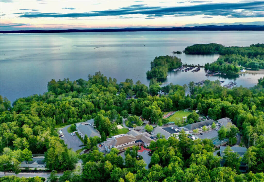 View of Camp Sunshine on Sebago Lake next to Point Sebago Resort in Maine