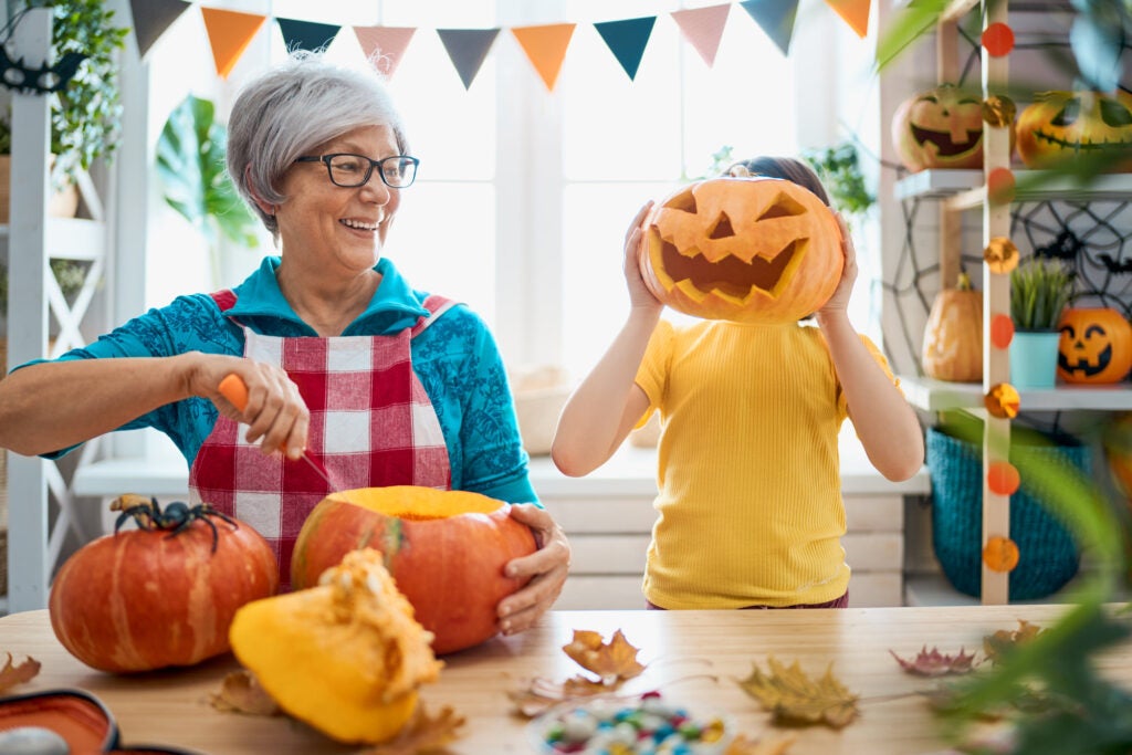 family preparing for Halloween