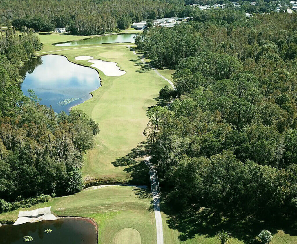 Sky view of Big Cypress Golf Club fairway in Lakeland, Florida.
