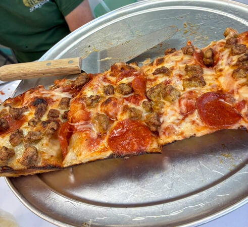 Sausage and pepperoni pizza from Icy King in Leesburg, Florida.