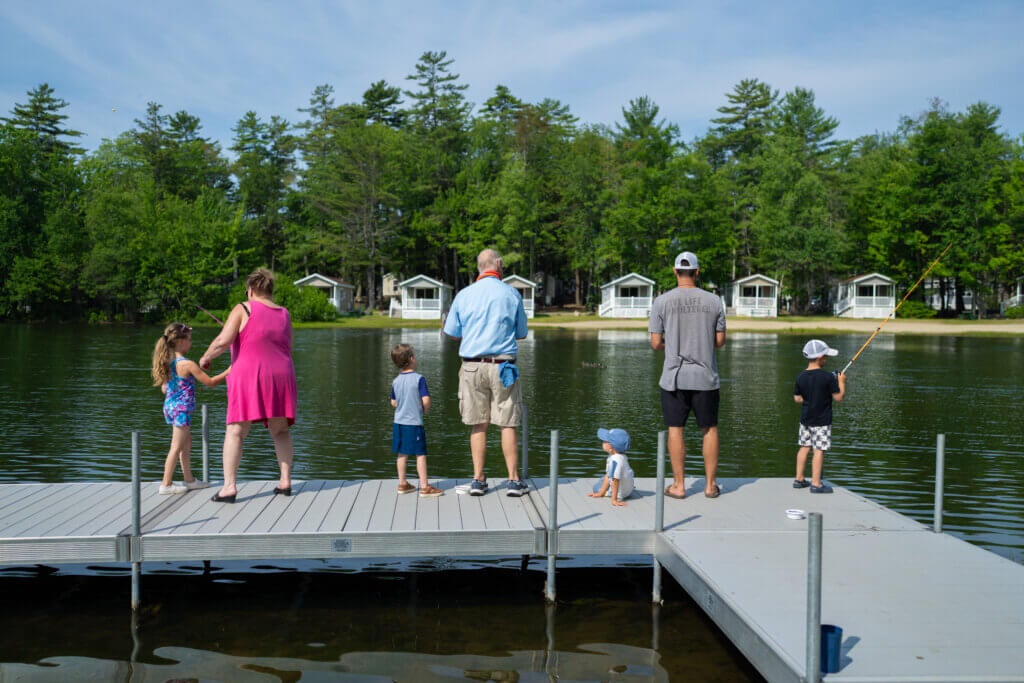kids-fishing-sebago-lake-resort-3 Ranger Rick fishing with kids on the lagoon at Point Sebago Resort in Maine.