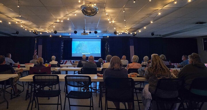 Free movie showing in the Activity Center at Holiday RV Park in Leesburg, Florida.