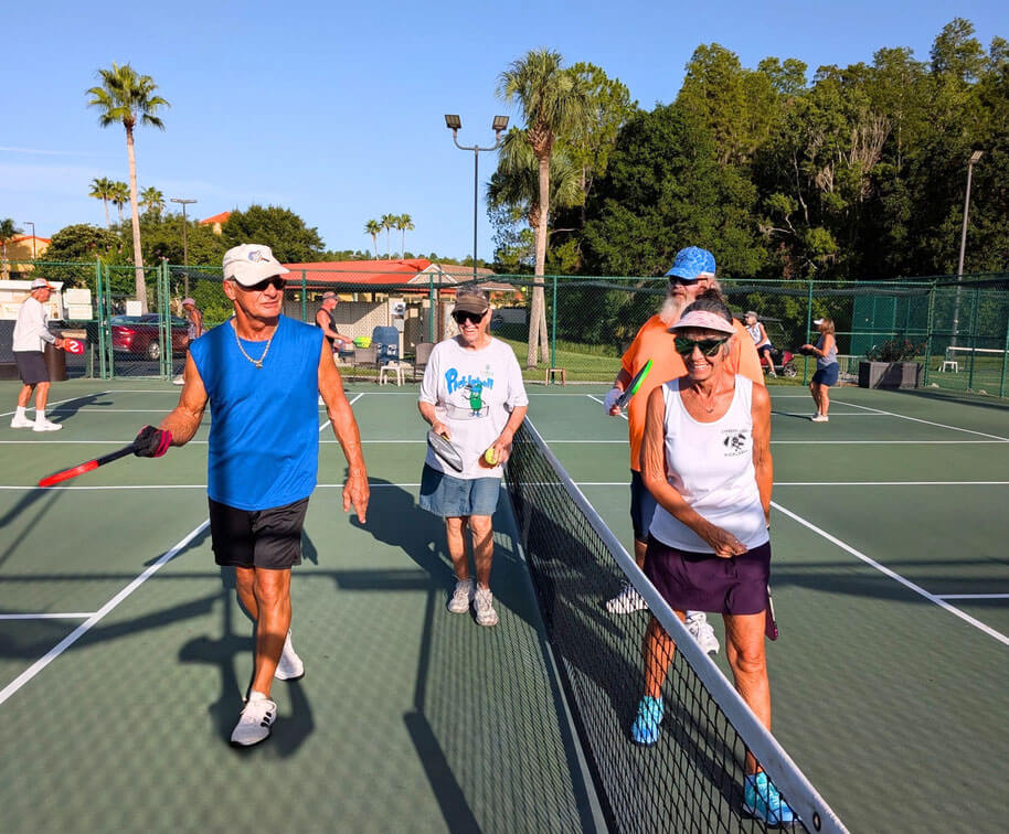 Pickleball players on the courts at Cypress Lakes Village in Lakeland, Florida.