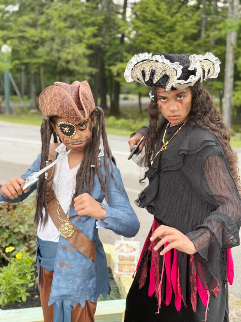 Kids dressed up as pirates for Point Sebago Resort pirate weekend in Casco, Maine.