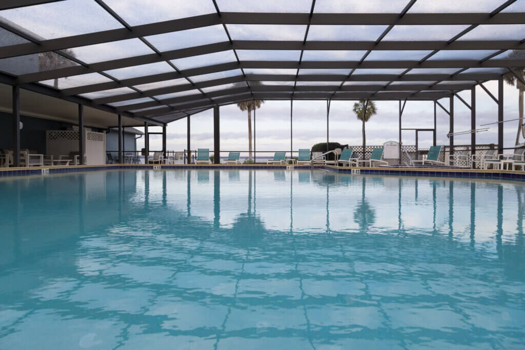 The covered swimming pool along Lake Griffin in Leesburg, Florida.
