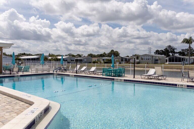 The swimming pool at The Meadows clubhouse in Tarpon Springs, Florida.