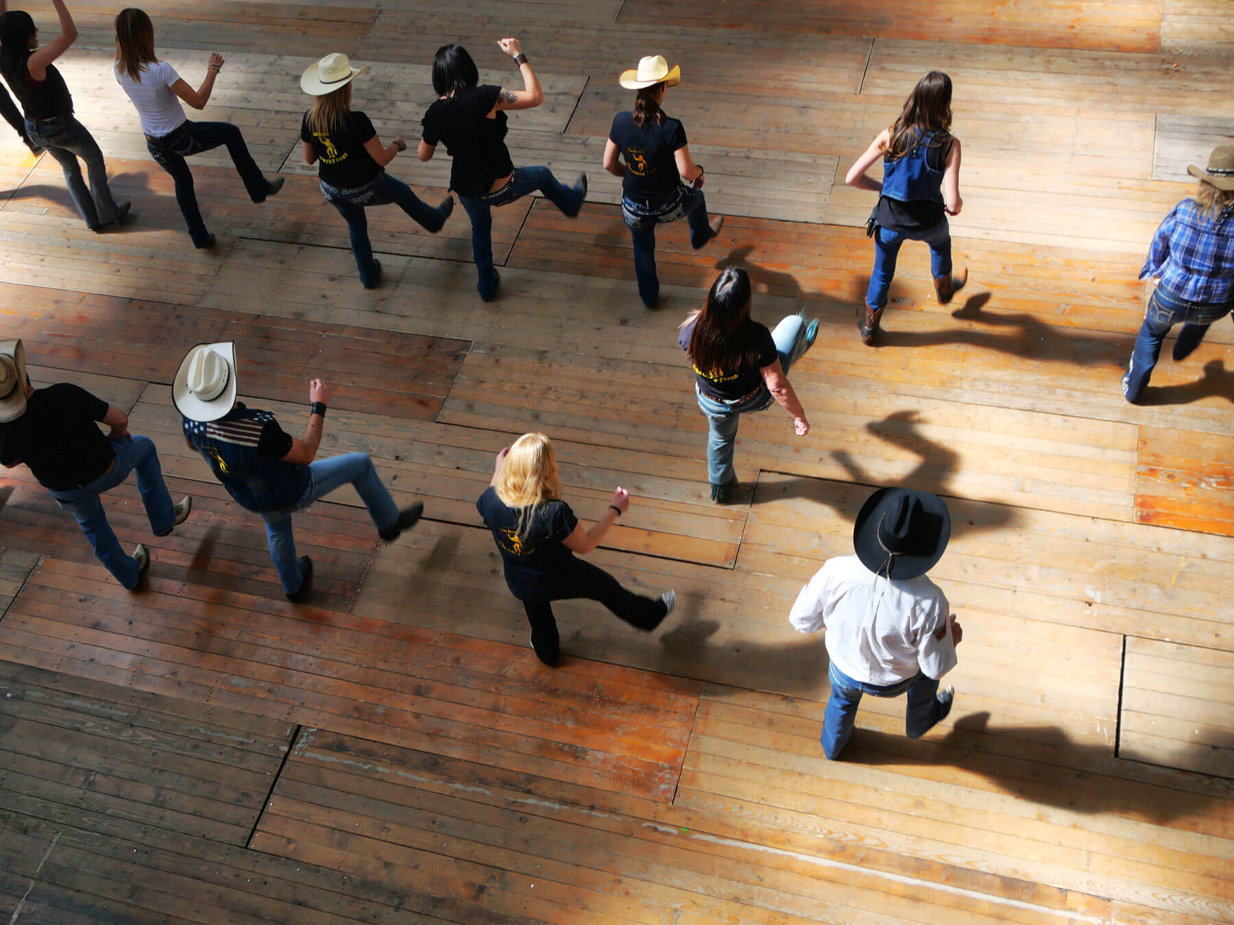 Overhead view of line dancers.