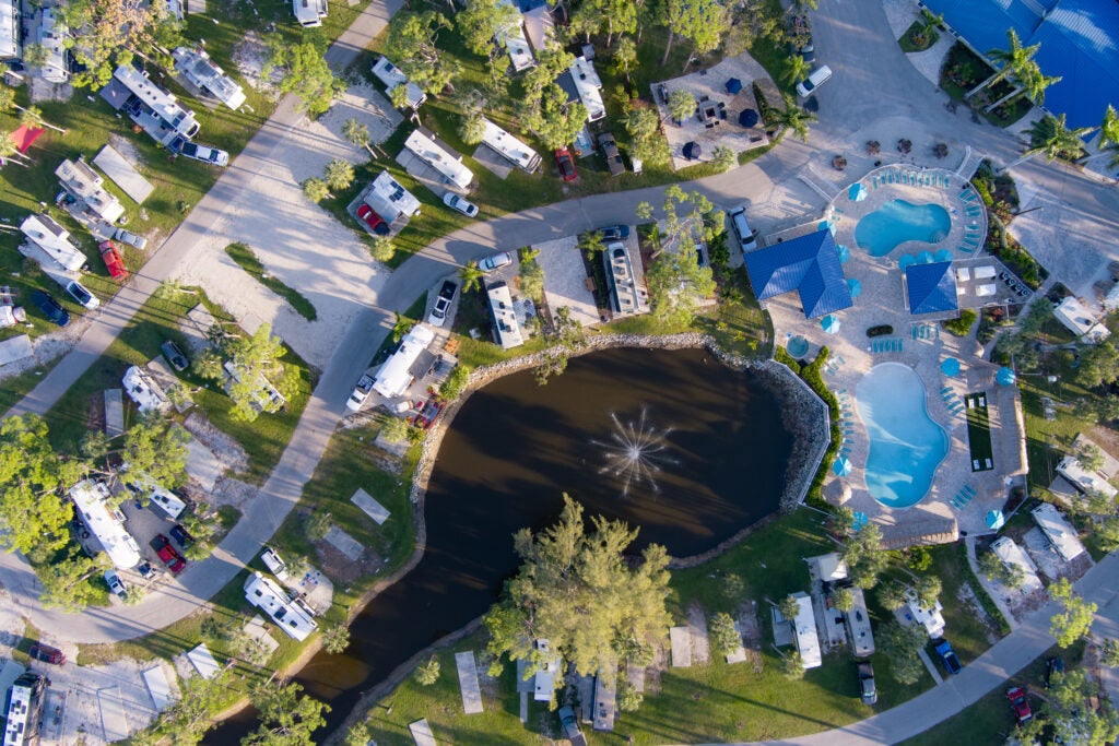 Aerial shot of Blueway RV Park in Fort Myers Fl