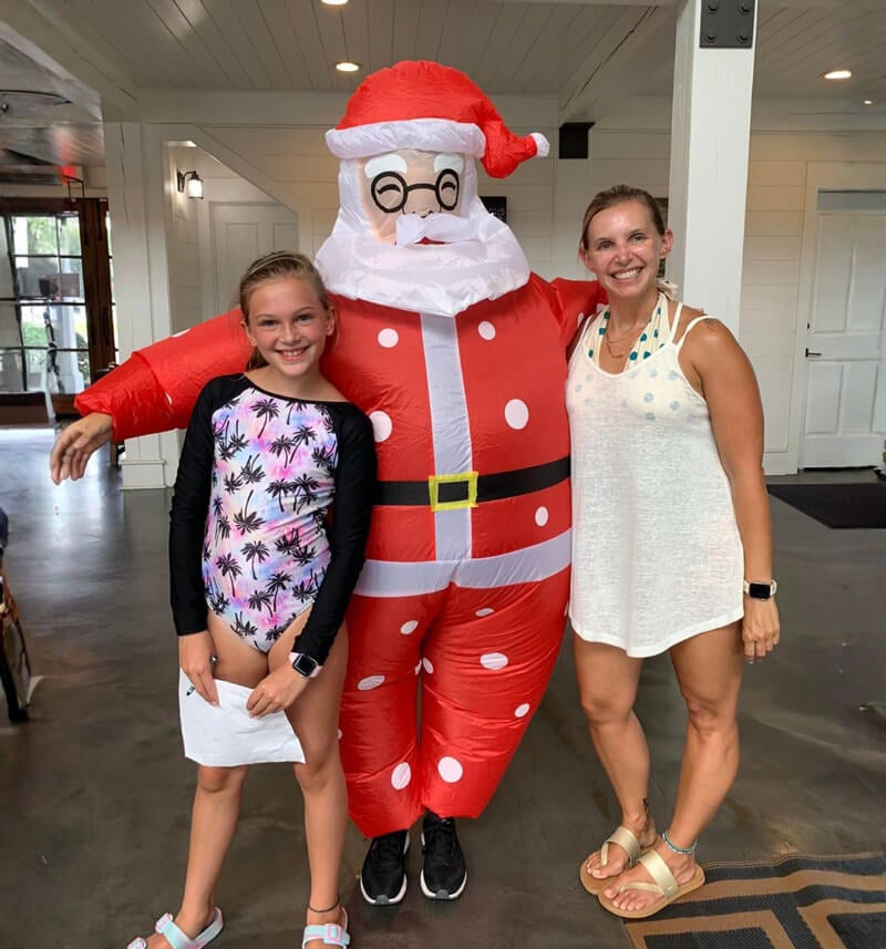 Guests celebrating Christmas in July with Santa at CreekFire RV Resort in Savannah, GA.