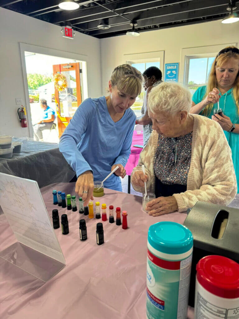 DIY Scrub making and Momosa Bar activity celebrating Mothers Day at CreekFire RV Resort outside of Savannah, GA.