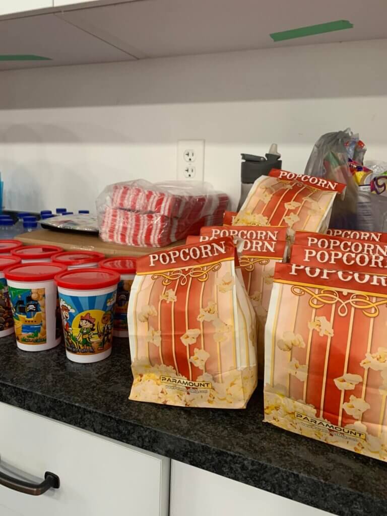 Popcorn setup for Movie night at CreekFire RV Resort.