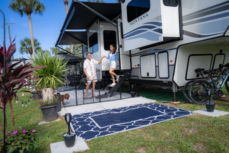 Couple Leaving RV Patio