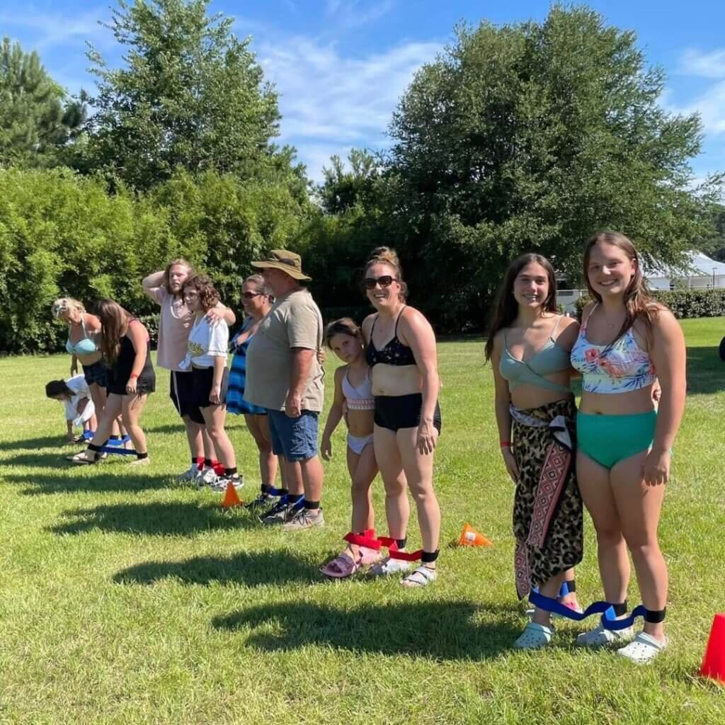 Family relay games during the summer at CreekFire RV Resort in Georgia.