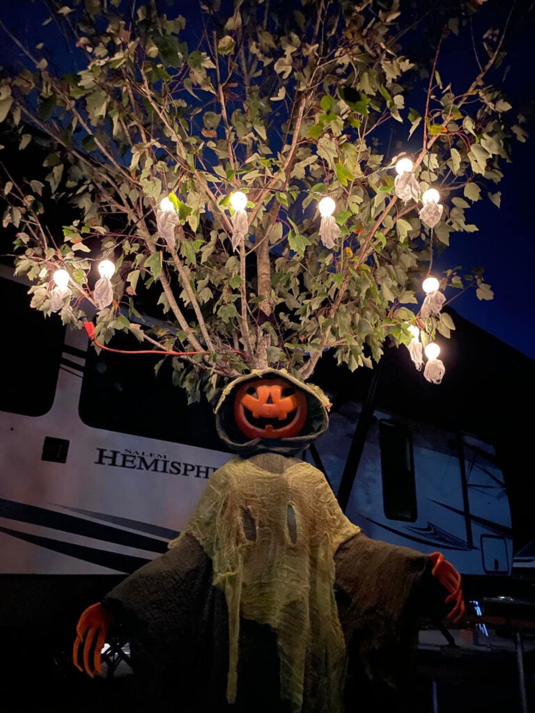 Halloween RV site decorations at CreekFire