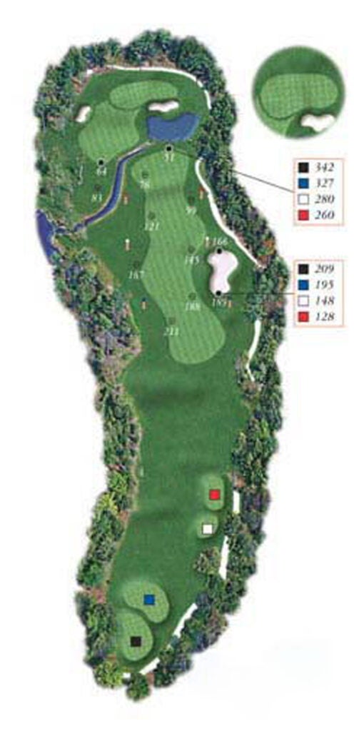 Layout of Point Sebago Golf course hole 13