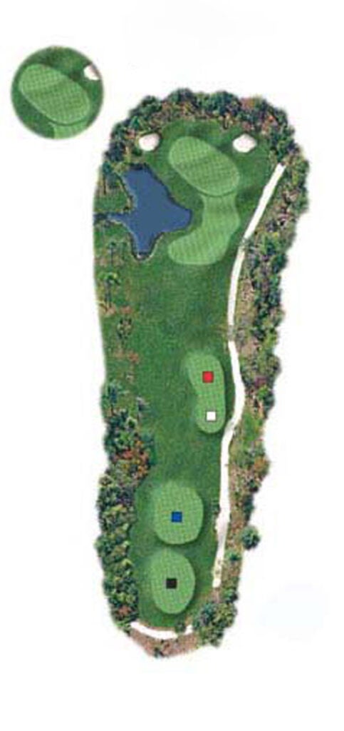 Layout of Point Sebago Golf course hole 14