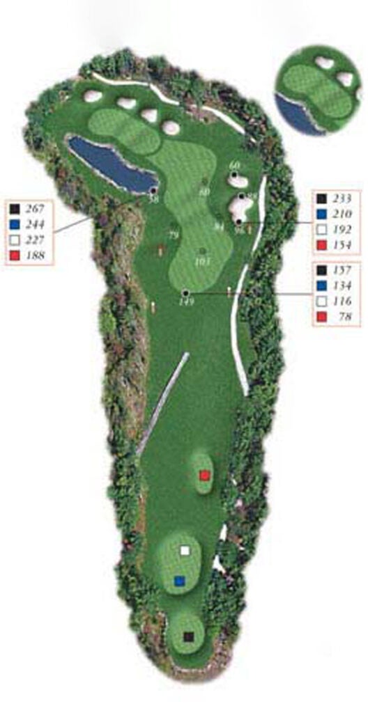 Layout of Point Sebago Golf course hole 15