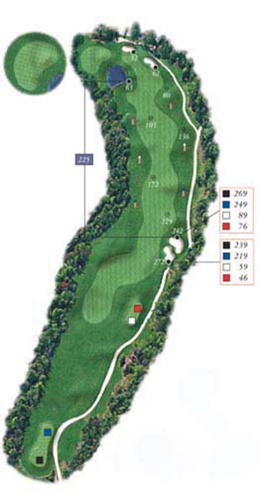 Layout of Point Sebago Golf course hole 18