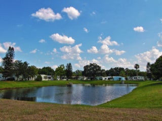 Pond in front of clubhouse at Hyde Park Village
