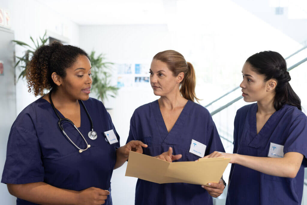 female nurses talking to each other