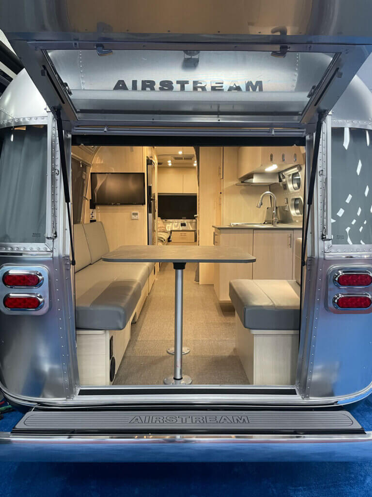 Airstream trailers on display at the Florida RV Supershow in Tampa.