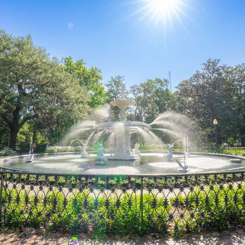 Forsyth Fountain along the sightseeing tour in historic Savannah, Georgia