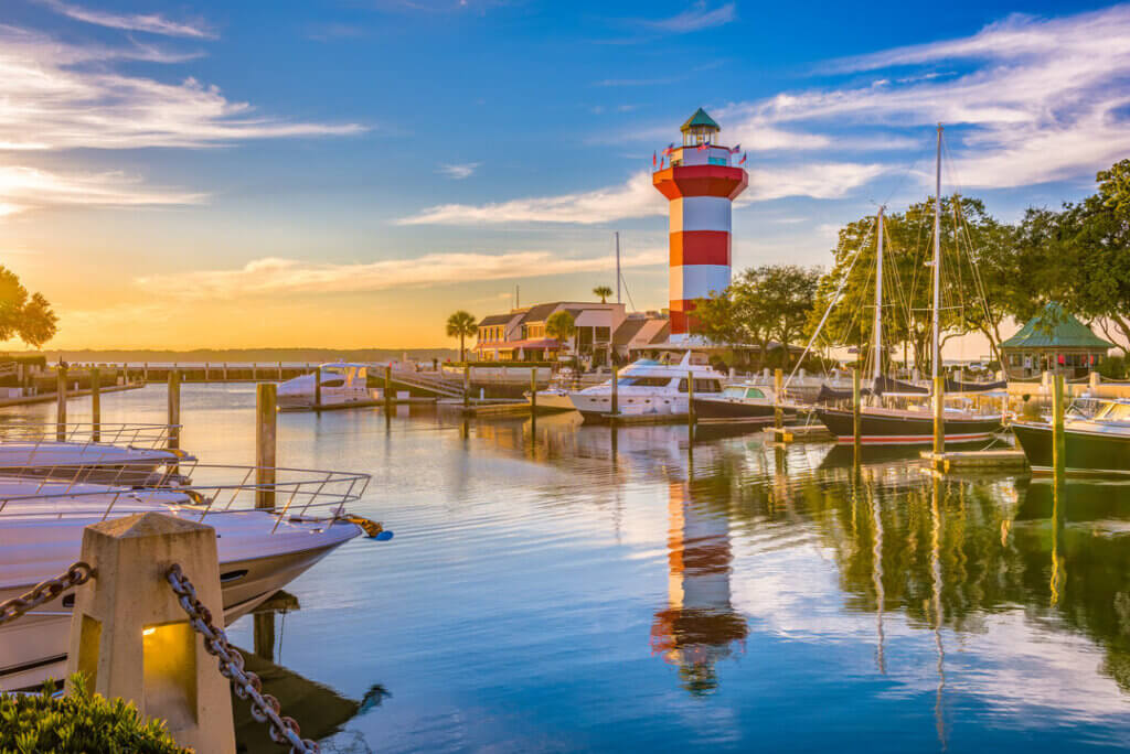 Hilton Head, South Carolina, lighthouse at dusk. Credit: iStock